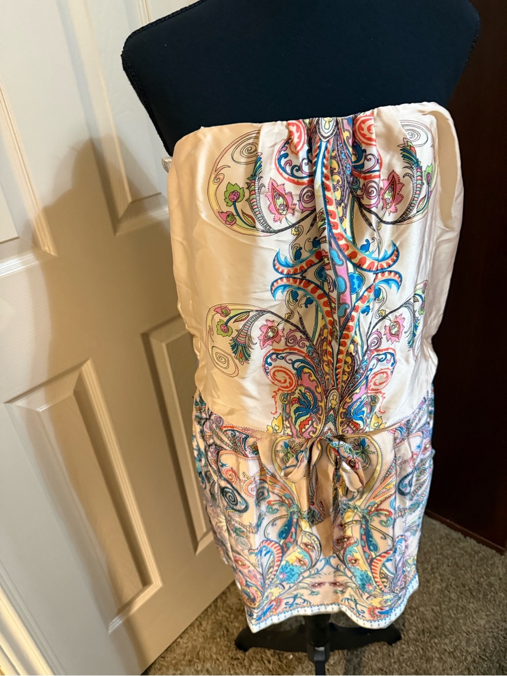 Bisou Bisou Cream Strapless Dress with Multicolor Paisley